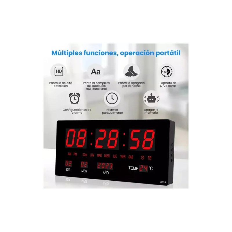 Reloj De Pared Digital Con Termómetro, Alarma Y Calendario