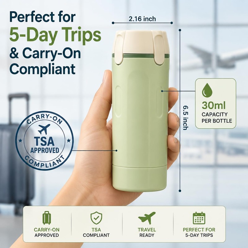 2 Pack 4 in 1 Travel Dispenser Bottles, Green