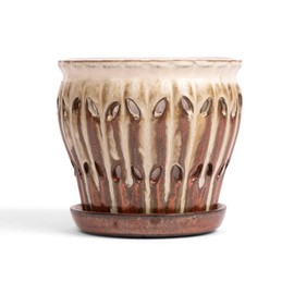 rePotme 6" Pinwheel Fluted Ceramic Plant Pot (Honey Cream Over Copper) - Great for Orchids, Succulents, and All Indoor Plants