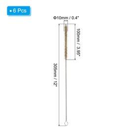 PATIKIL 12" Wire Tube Brush, 6Pcs 0.4" Diameter Brass Wire Tube Brush Pipe Cleaning Supplies for Auto Parts, Bottles, Tubes, Brass Tone