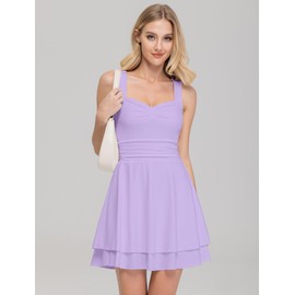 IWD Square Neck Sleeveless Flowy Ruffle Hem Corset Dress Ruched Waist Short Cocktail Mini Summer Dresses for Women Light Purple Small