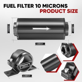 JINGTAO88 Inline Fuel Filter 10 Micron with 6AN 8AN 10AN Adapter and 50MM universal bracket clamp
