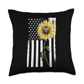 Massage Therapist Patriotic Sunflower Usa American Flag Throw Pillow