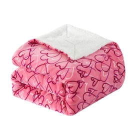 Elegant Comfort Luxury Valentine’s Day Sherpa Throw Blanket Ultra-Soft Cozy Velvet Pink Hearts Fleece Throw - Micromink Sherpa for Her, Wife, Girlfriend, Sherpa Reversible Blanket- Amara