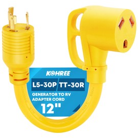Kohree 3 Prong 30 Amp RV Generator Adapter, NEMA L5-30P to TT-30R Twist Lock Adapter, Heavy Duty STW 10 AWG, ETL Listed Extension Cord Suitable for House RV Camper Trailer (12 Inch)