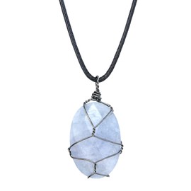 Crystal Force Aquamarine Gemstone Pendant Necklace Hand Braided,Natural Crystal Healing Stone of Courage,Throat Chakra & Communication Aid,Gift Jewelry for Men Women