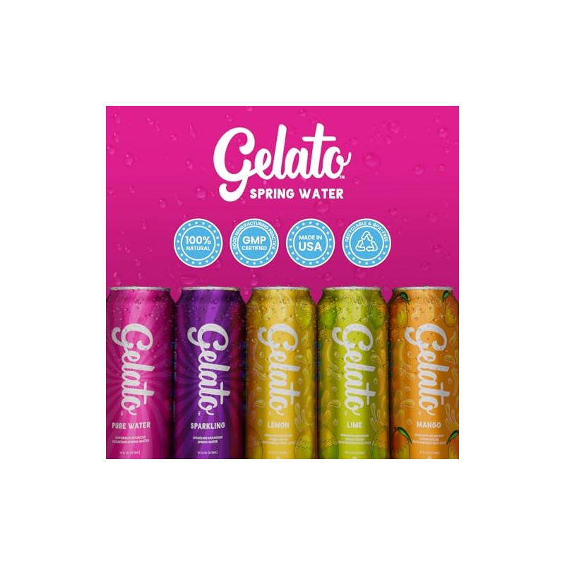 Gelato Mango Sparkling Water - Oxygenated Sparkling Water Packaged in