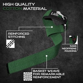 LIONCO Weightlifting Straps for Gym – Heavy Duty Padded Wrist Straps for Deadlifts, Powerlifting, Strength Training & CrossFit | Non-Slip Grip Lifting Straps for Men & Women, Bodybuilding, Fitness, Weight Training & Workout Support (GREEN)