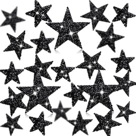 Syhood 24 Pieces Star Patches Iron on Rhinestone Adhesive Sequin Glitter Star Patches Appliques for Clothing Jeans Repair Decoration(1.57/2.36/3.15 Inch,Black)