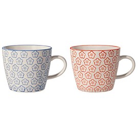 Bloomingville Isabella Retro Coffee Cup Tea Cup Vintage Thick-Walled Diameter 9.5 x Height 8 cm Blue Red Ceramic Set of 2 Holds Approx. 280 ml