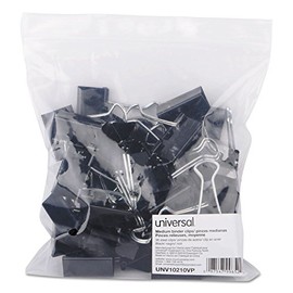 Universal 10210VP Medium Binder Clips, Zip-Seal Bag, 5/8-Inch Capacity, 1 1/4-Inch Wide, Black, 36/Bag