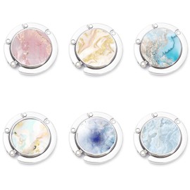 MYLEUS 6Pcs Marble Pattern Foldable Handbag Hook, Zinc Alloy Purse Hanger with Anti-Slip Pad, Magnetic Closure for Table, Chair, Bar