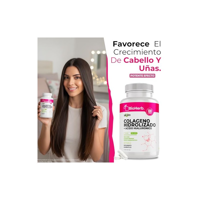 Bioherb Colágeno Hidrolizado Ácido Hialurónico Extremadamente Eficaz 180 Cápsulas Suministro
