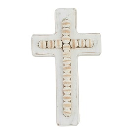 Mud Pie Small Beaded Wood Cross, White, 6.5" x 4", 9" x 4.5", 11" x 5.5"