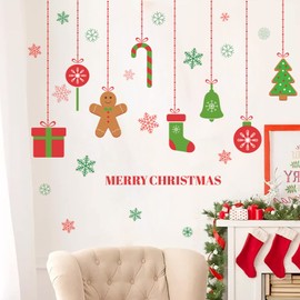 Christmas Wall Decals Removable Vinyl Christmas Wall Stickers Gingerbread Tree Snowflake Peel and Stick Wallpaper for Winter Holiday Living Room Bedroom Home Office Decor