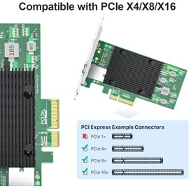10Gtek for Intel X550-T1 10GbE PCI-E NIC Network Card, Single Copper RJ45 Port with X550-AT2 Controller, 10Gbit PCI Express x4 LAN Adapter, Support Windows Server/Linux/ESX