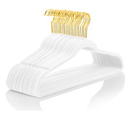 MIZGI Premium Velvet Hangers Pack 30 Pcs Heavyduty - Non Slip Slimline - Velvet Suit Hanger White - Gold Hooks,Space Saving Clothes Hanger