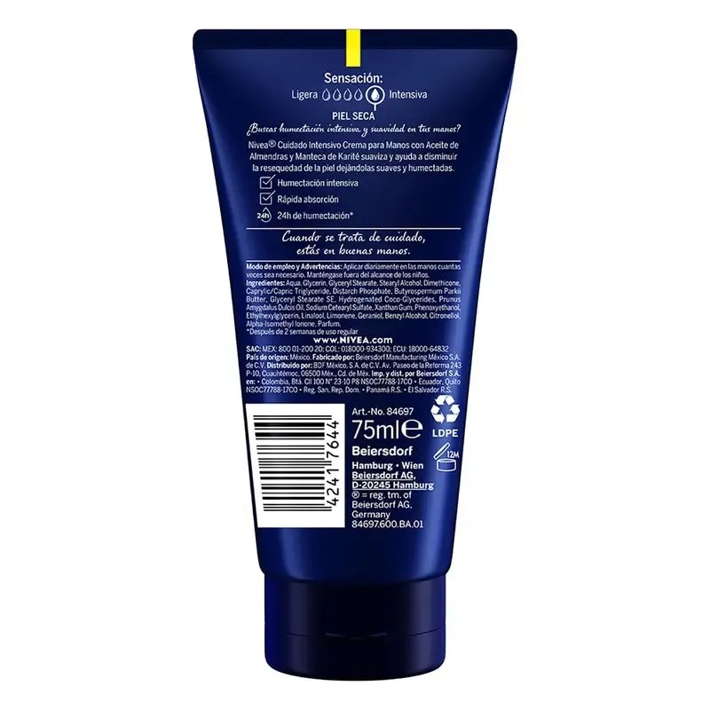 Crema Para Manos Nivea Cuidado Intensivo Humectante 75 Ml