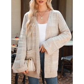 SHEWIN Cardigan for Women Open Front Long Sleeve Cardigan Sweaters Lightweight Spring Outfits for Women 2025 Apricot Large