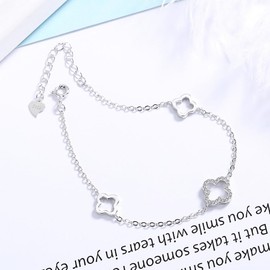 ysister Women's Bracelet 925 Sterling Silver Charm Bracelet Girls Bracelet Clover Necklace Silver 925 Sterling Silver Pendant Chain Gift for Women Bracelet Children Anklet, 925 Sterling Silver and