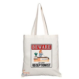 Coralgraph Inc TB933 Beware of the Receptionist Novelty Present Gift Printed Eco-Friendly Stylish Long Handled Tote Shoulder Bag