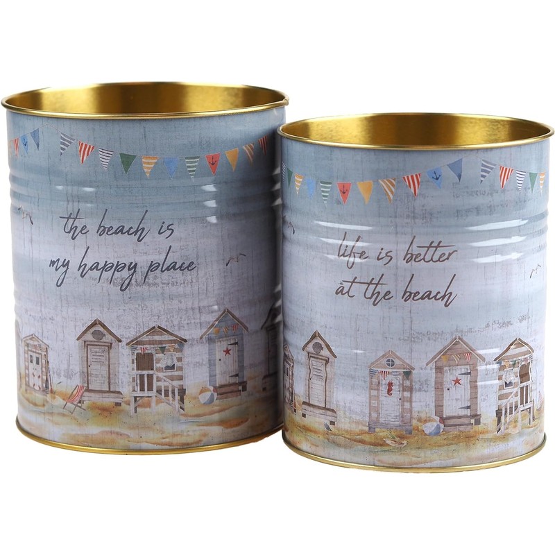 Multi Purpose Metal Storage Tins - Nautical Coastal Beach Hut