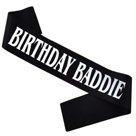 PANBINN Birthday Baddie' Birthday Sash, Silver Foil Black Satin Birthday Sash for Women or Men Birthday Party Decorations Gifts Favors