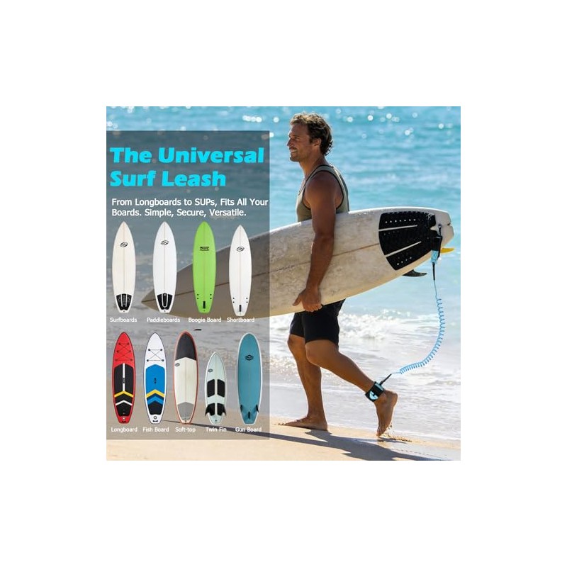 Mellbree Surfboard Leash, 10ft 7mm/6ft 5.5mm Premium Surf Leash SUP