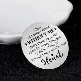 Advivio Pocket Hug Stainless Steel Memorial Token Double Sided Engraved with PU Leather Keychain, Long Distance Relationship Keepsake Gift for Family Friends Daughter Son