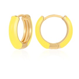 Small Enamel Hoop Earrings for Women, 18 Carat Gold-Plated Hypoallergenic Sweet Enamel Huggie Earring for Women Girls Jewellery Chenke, Yellow Gold, No Gemstone