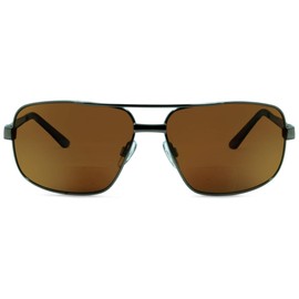 In Style Eyes Just Chillin' Aviator Bifocal Sunglasses - Metal Frame Bifocal Polarized Sunglasses - Polarized Aspheric Lens - Pewter-brown - 2.5x
