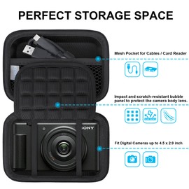 Lacdo Camera Carrying Case for Sony ZV-1F / ZV-1 / ZV-1 II Vlogging Digital Camera for Content Creator Camera Hard Trave Bag, Mesh Pocket fit Battery, Cable, SD Card, Microphone Accessory, Black+Black