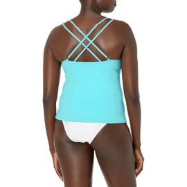 La Blanca Women's Island Goddess Underwire Cross Back Tankini Swimsuit Top, Aqua, 4