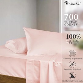 URBANHUT 700 Thread Count King Size Egyptian Cotton Sheets, 4Pc Sheet Set Soft Luxury Bed Sheets for King Size Bed, Sateen Weave Hotel Sheets, 16'' Elasticized Deep Pocket - Blush