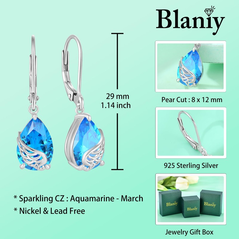 Blaniy Guardian Angel Wings Dangle Drop Earrings 925 Sterling Silver