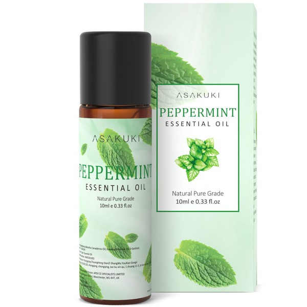ASAKUKI Peppermint Essential Oil 10ml, Pure & Natural Peppermint-Oil, Therapeutic-Grade Aromatherapy Mint Essential Oil, Scented Oils for Diffuser, Humidifier, Relax, Sleep, Perfect Gifts