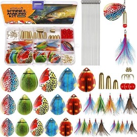 DOVESUN Spinner Making Kit Fishing Lure Making Kit Bass Lures Trout Lures Fishing Gift, Inline Spinners/Spinnerbaits Lure Making Kit, 228pcs/155pcs/107pcs - Colour: B-155PCS-Beetle Blades-Inline Spinner Ma