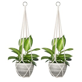 Dahey Macrame Plant Hanger Indoor Hanging Planter Basket Handmade Woven Cotton Rope Flower Pot Decorative Crochet Plant Holder Stand for Boho Home Decor No Tassels,35 Inch,Set of 2