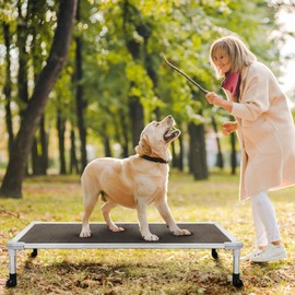 Veehoo Chew Proof Elevated Dog Bed - Cooling Raised Pet Cot - Silver Aluminum Frame and Durable Textilene Mesh Fabric, Unique Designed No-Slip Feet for Indoor or Outdoor Use, Brown, Large, CWC2003