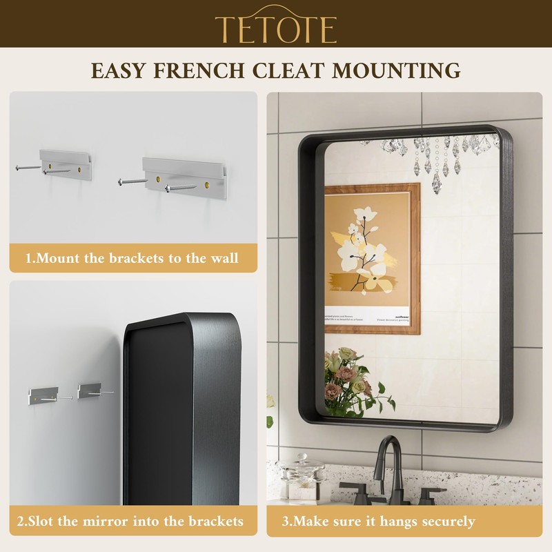 TETOTE Black Framed Mirrors for Bathroom, 2 Inch Thick Frame