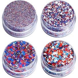 Purpurina Corporal 4 Tarros Maquillaje Patriótico Brillantina Capilar Blanca Y Azul Para Niños para Todas las Edades, y Festivales