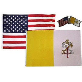 AES Wholesale Combo USA & Vatican City Country 3x5 3’x5’ Flag & Lapel Pin Fade Resistant Double Stitched Premium Penant House Banner Grommets