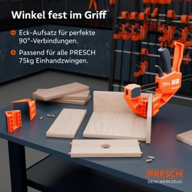 PRESCH Corner Attachment for One-Handed Clamps Pack of 2 - Compatible with PRESCH 75 kg Clamping Force Clamps - Angle Attachment, Corner Jaws for 90° Fixations - Robust Fibreglass Housing for Durable Performance