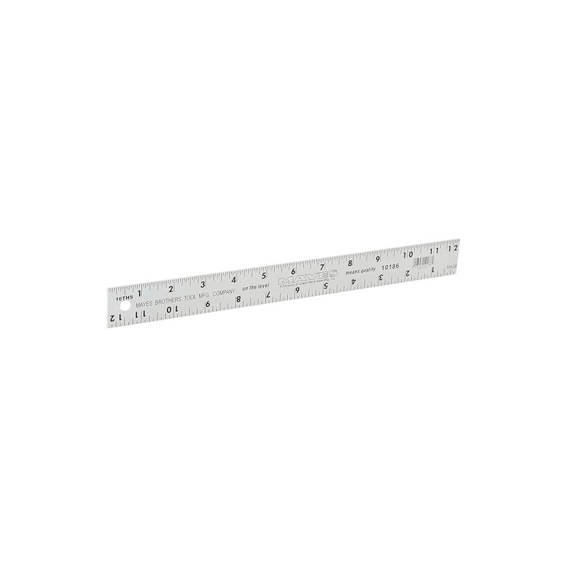 Mayes Hard Aluminum Ruler, 12 x 1-1/4 Inches