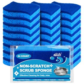 HOMEXCEL Sponges Kitchen 24pcs Non-Scratch for Dishes, Blue Scrub Cleaning Sponge for Non-Coated Cookware, Dishes, Pots, Pans, Dual Sided Dish Sponge for Kitchen, Household, Bathroom
