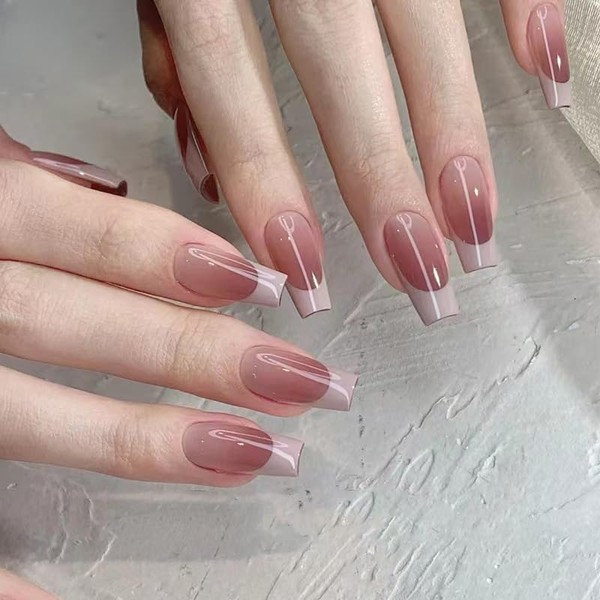24STK Press on Nails Mittellange Sarg French Nails, Licht Lila