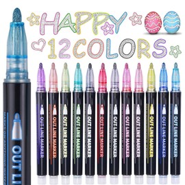 TLDNZXY Glitter Pens, Magic Pens, Children's Magic Pens, 12 Colours, Outline Pens, Metallic Magic Pens Set for Easter Crafts, Children, Magic Pens, Children, Girls, Gifts 4-12