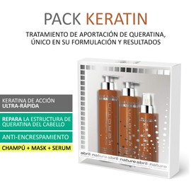 abril et nature - Keratin Line Gift Set - Shampoo, Moisturising Hair Mask and Hair Serum - Keratin Hair Treatment - Gives Hair Fibre its Strength - Powerful Anti-Frizz - Vegan Set