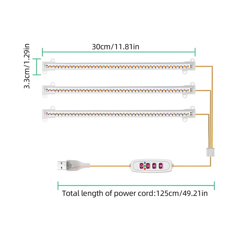 LED Plant Grow Light Strips 6.2W 63+63LED 22.7lm Bright Grow