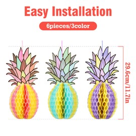 SUNBEAUTY 6 Pcs 12 Inch Pineapple Honeycomb Centerpieces Pineapple Party Decorations Luau Party Decorations Tropical Party Decorations Beach Party Decorations Hawaiian Decorations